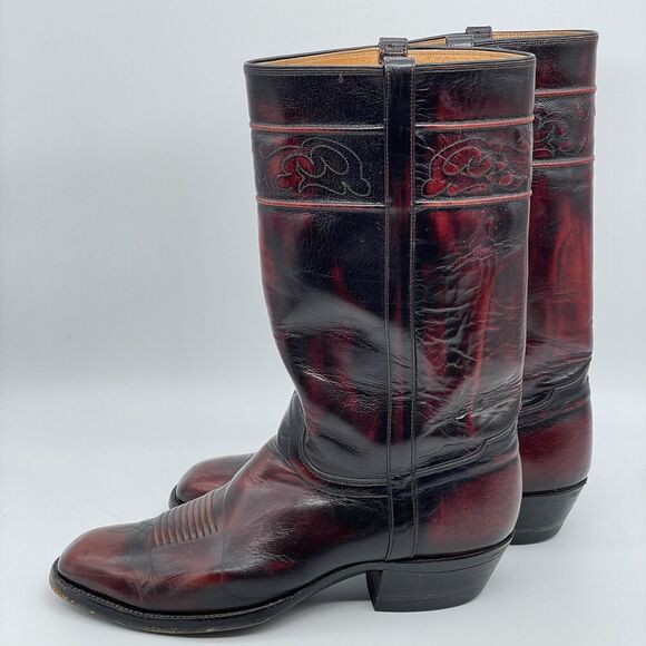 El Dorado Cowboy Boots Men's 9D Black Cherry Leather Western Stovepipe Vintage - Picture 16 of 16